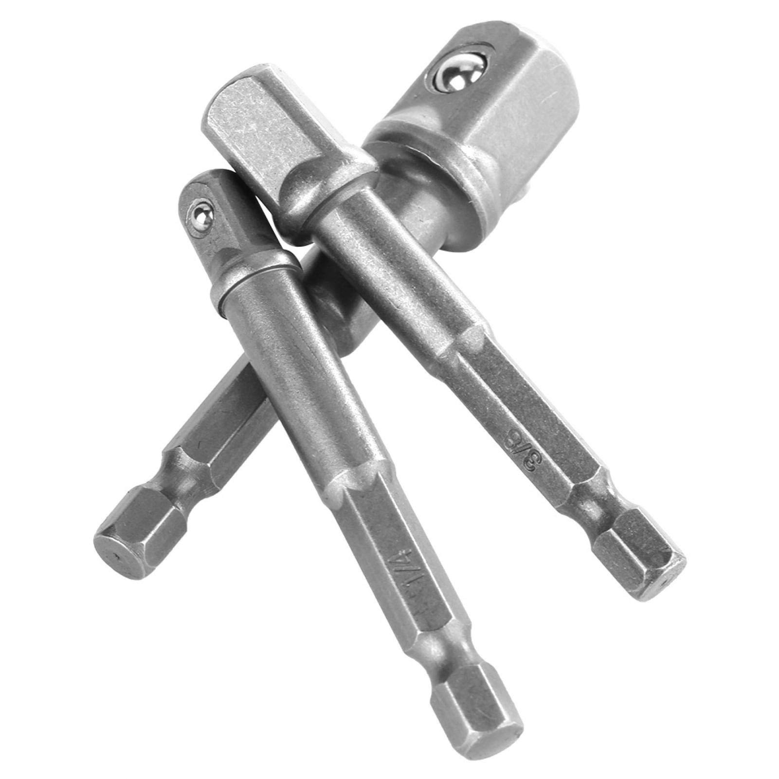 Llave de Vaso para Taladro eléctrico, 3 Piezas de vástago Hexagonal de 1/4" a Adaptador Cuadrado de 1/4" 3/8" 1/2" para Llave de Vaso para Taladro eléctrico