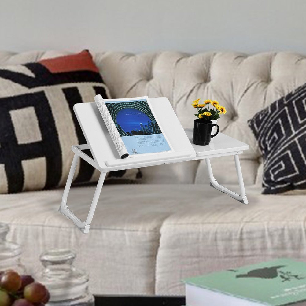 BAKAJI Tavolino Vassoio da Letto Divano per Notebook PC Laptop Pieghevole Leggio 65x30cm, Tavolino Colazione da Letto (Bianco White)