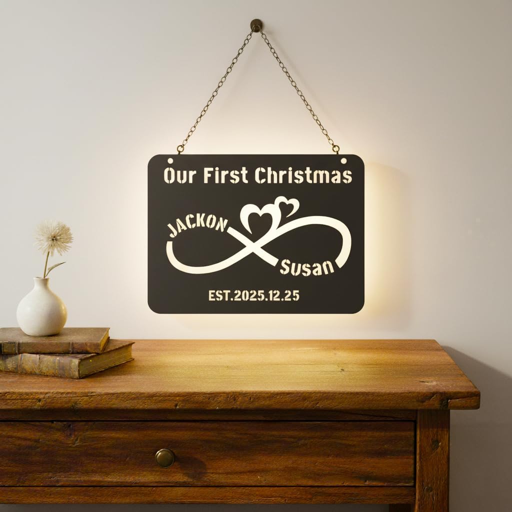 Personalized LED Infinity Sign, Wooden and Metal Valentine's day gifts for him or her, 7-Color Night Light with Custom Names, Romantic Couples Gift (Metal-Infinity Sign)