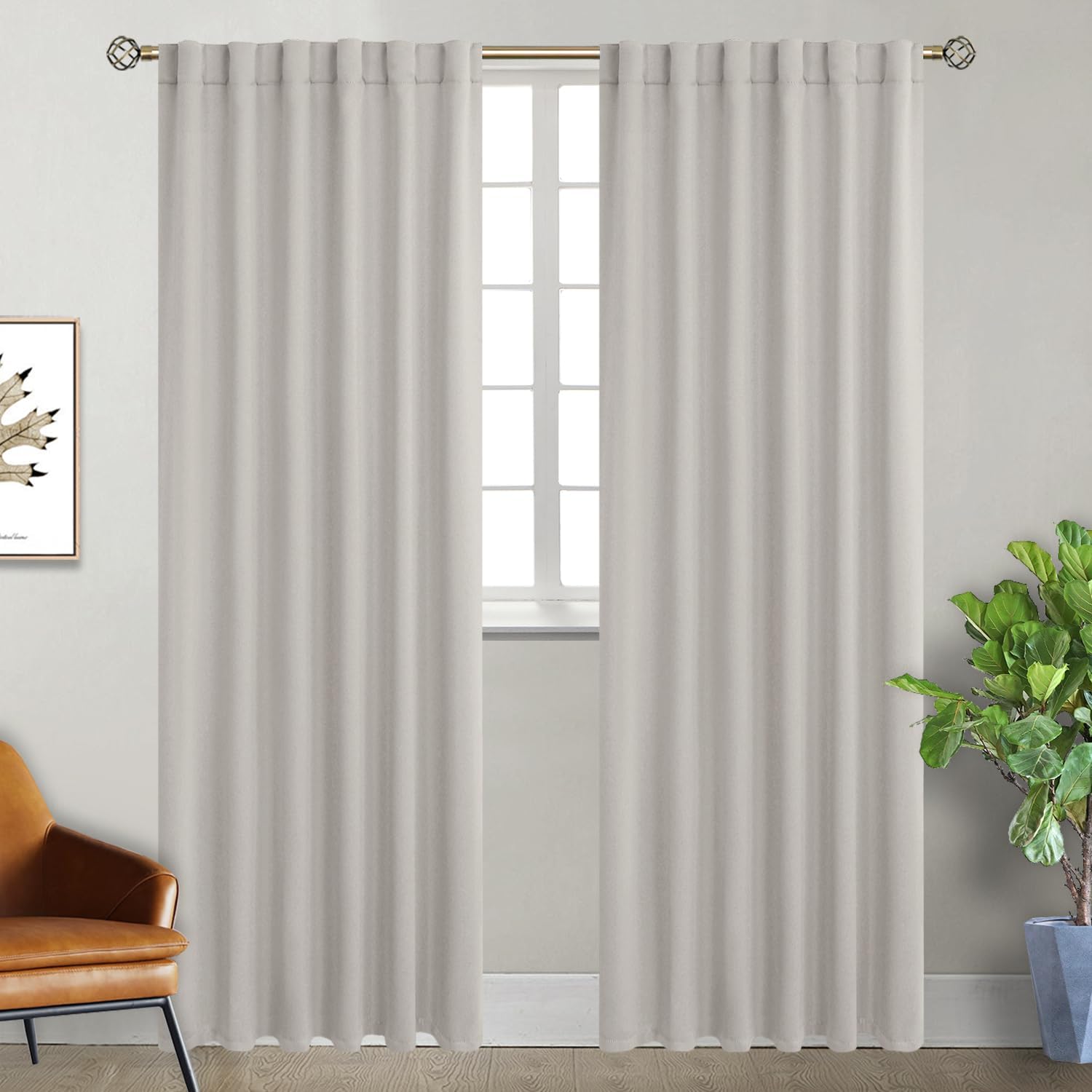 BGment Rod Pocket and Back Tab Blackout Curtains for Bedroom - Thermal Insulated Room Darkening Curtains for Living Room, 2 Window Curtain Panels (52 x 90 Inch, Natural Camel)