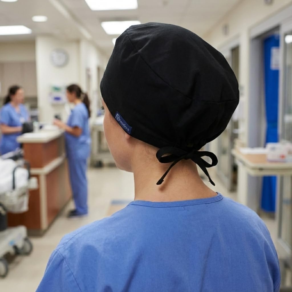 Surgical Cap for Women and Men – Wide Fit, Cotton Tie Back & Elastic – Non-Slip Medical Scrub Cap for Nurses, Doctors, Chefs