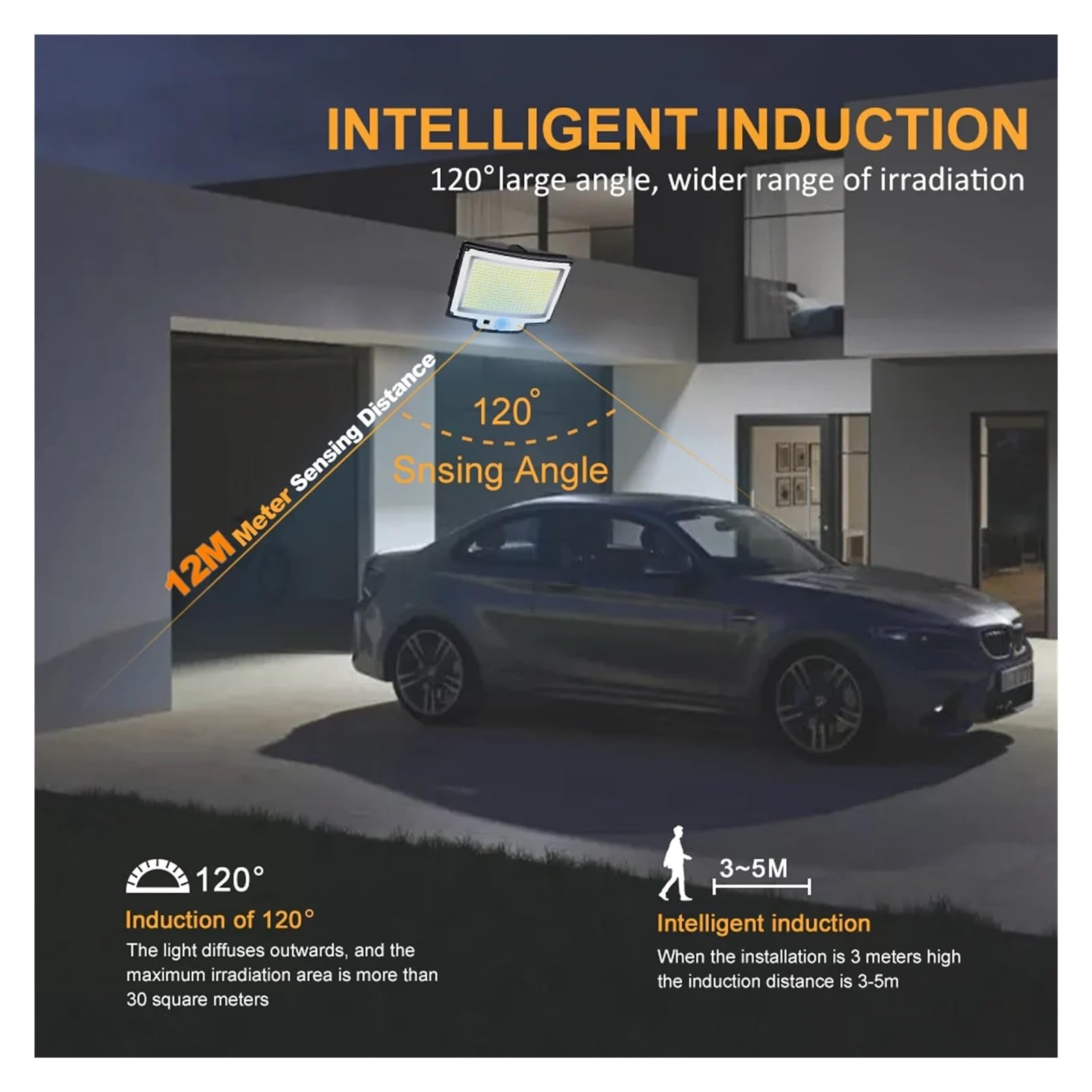 BASSFLY Luz Solar Exterior, 328 luces LED solares for exteriores, luces de inundación superbrillantes de 3 modos, lámpara de pared impermeable IP65 con control remoto for jardín y patio