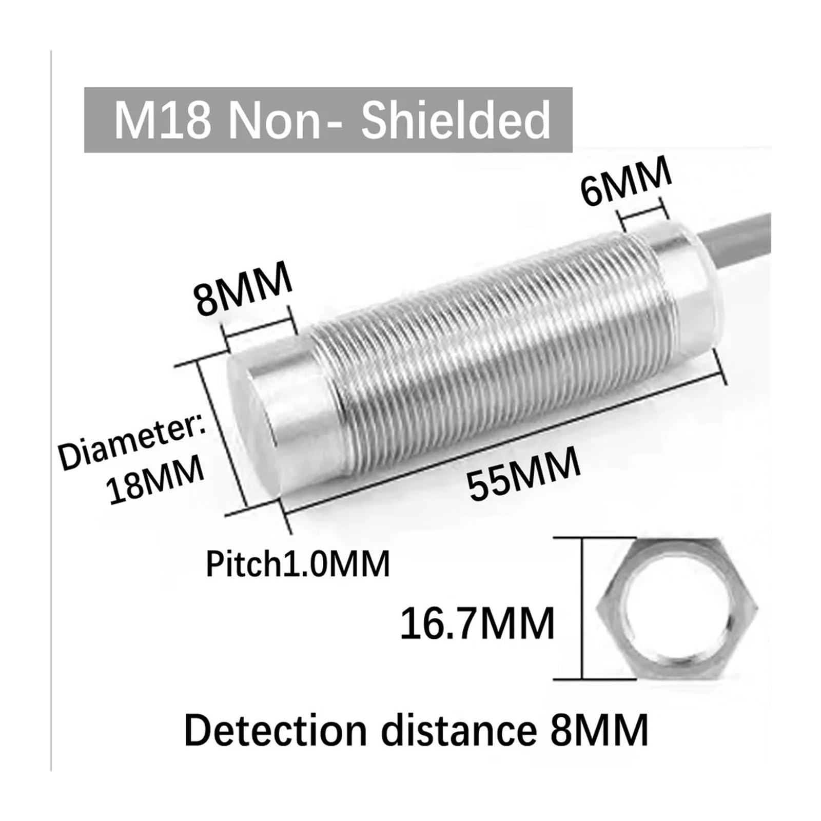 SHIHUANI 1pcs M8/M12/M18/M30 All Metal Encapsulated Proximity Switch Sensor Inductive Three Wire NPN Normally Open(M18 Non- Shielded,NPN NC)