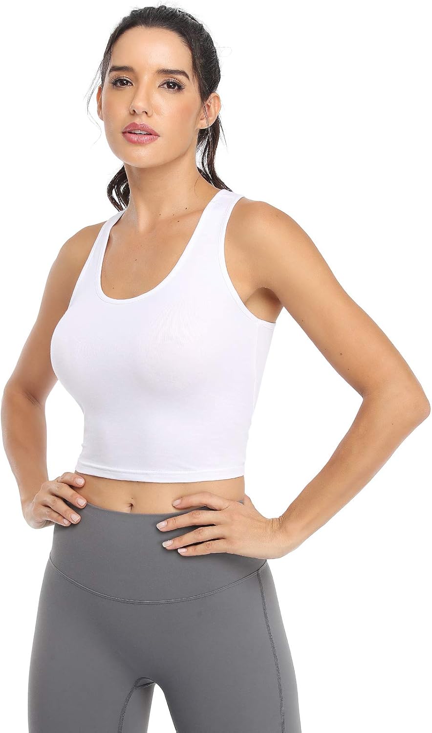 Cotton Workout Crop Tank Top for Women Racerback Yoga Tank Tops Athletic Sports Shirts Exercise Undershirts 4 Pack - Image 4
