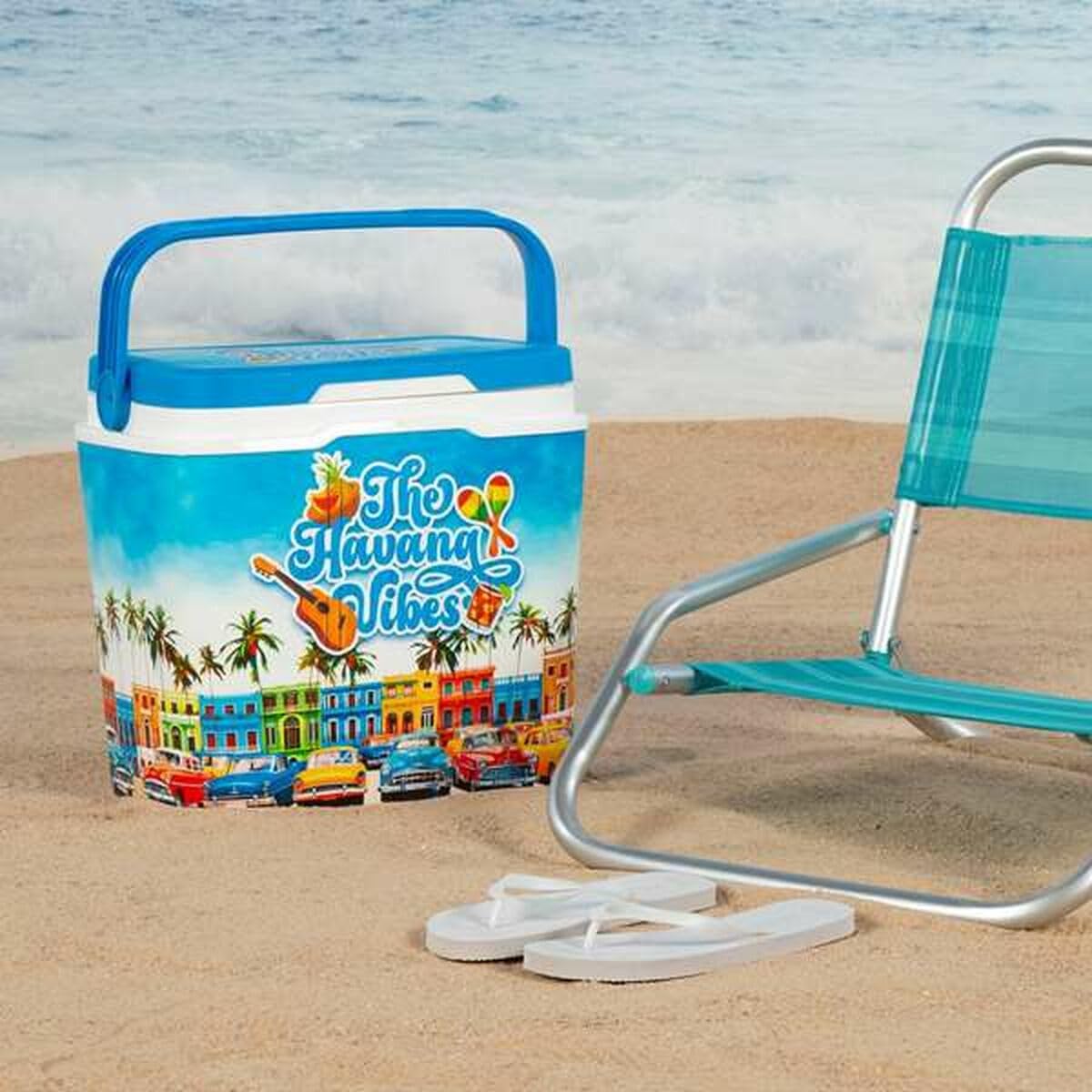 AKTIVE Lodówka plażowa 24 l, Summer Trends Design, wytrzymały plastik, izolacja z poliuretanu górnego, utrzymuje zimno do 15 godzin, bezpieczna pokrywa zamykana na zamek błyskawiczny, lekka i