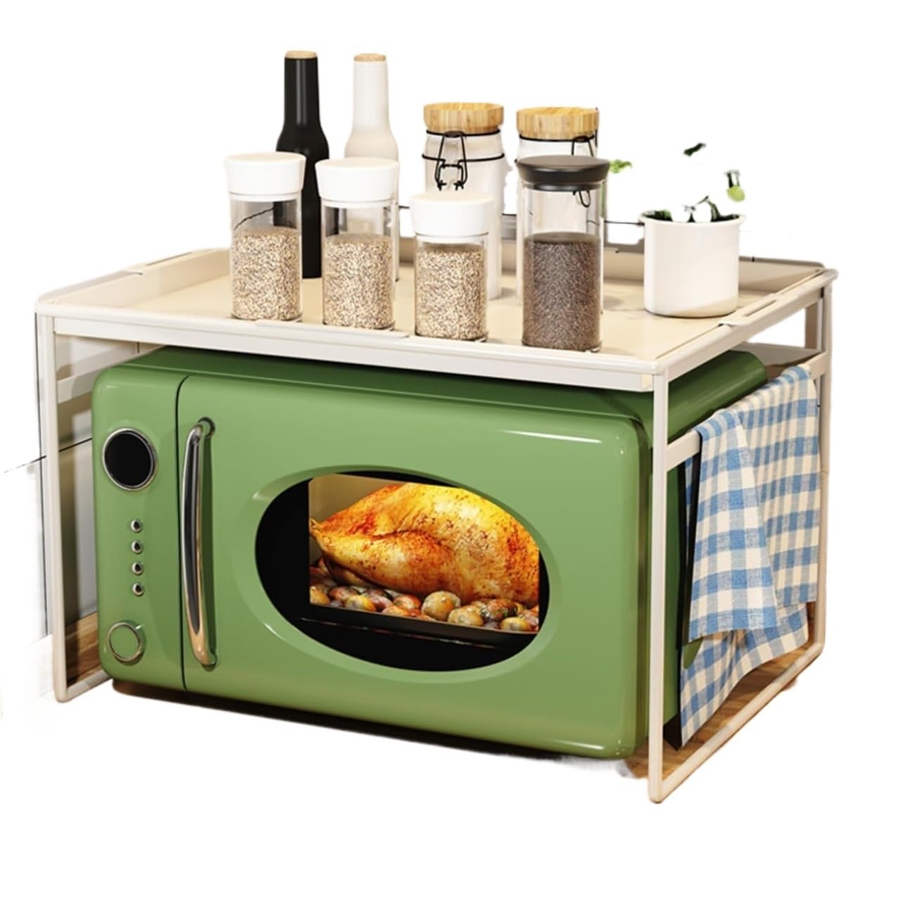 GTHTUHFD 2-Tier Adjustable Steel Microwave Shelf Toaster Rack & Kitchen Stand For Pots Pans & Grills - Space-Saving Countertop Storage Solution