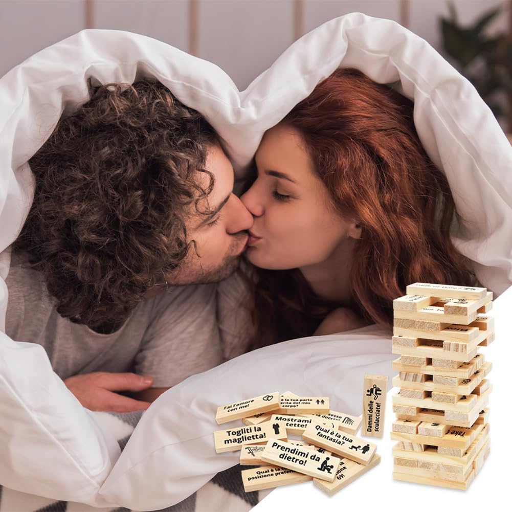 DASIAUTOEM Giochi di Torre della Lussuria, 48 Pezzi Gioco Super Naughty Block Tower, Torre a Blocchi di Coppia Tumbling Lmpilamento in Legno, Regali per Appuntamenti di Coppie Adulte