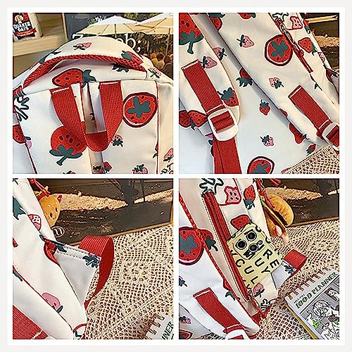 UNICOLD Kawaii Backpack With Cute Accessories Large Capacity Aesthetic Printing Pattern Bag (Red)3