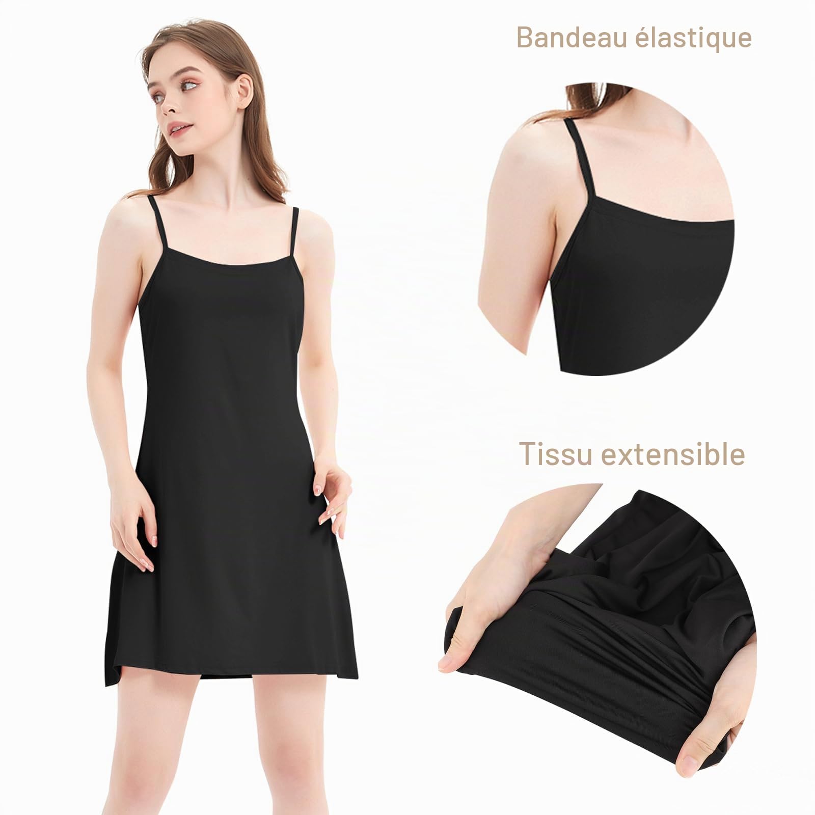 Micoden sous-vêtement pour Femme en Polyster pour Femme - Slinky Strappy - Robe de Nuit Sexy - Respirant - Doux - Long Pyjama - Robe de Nuit