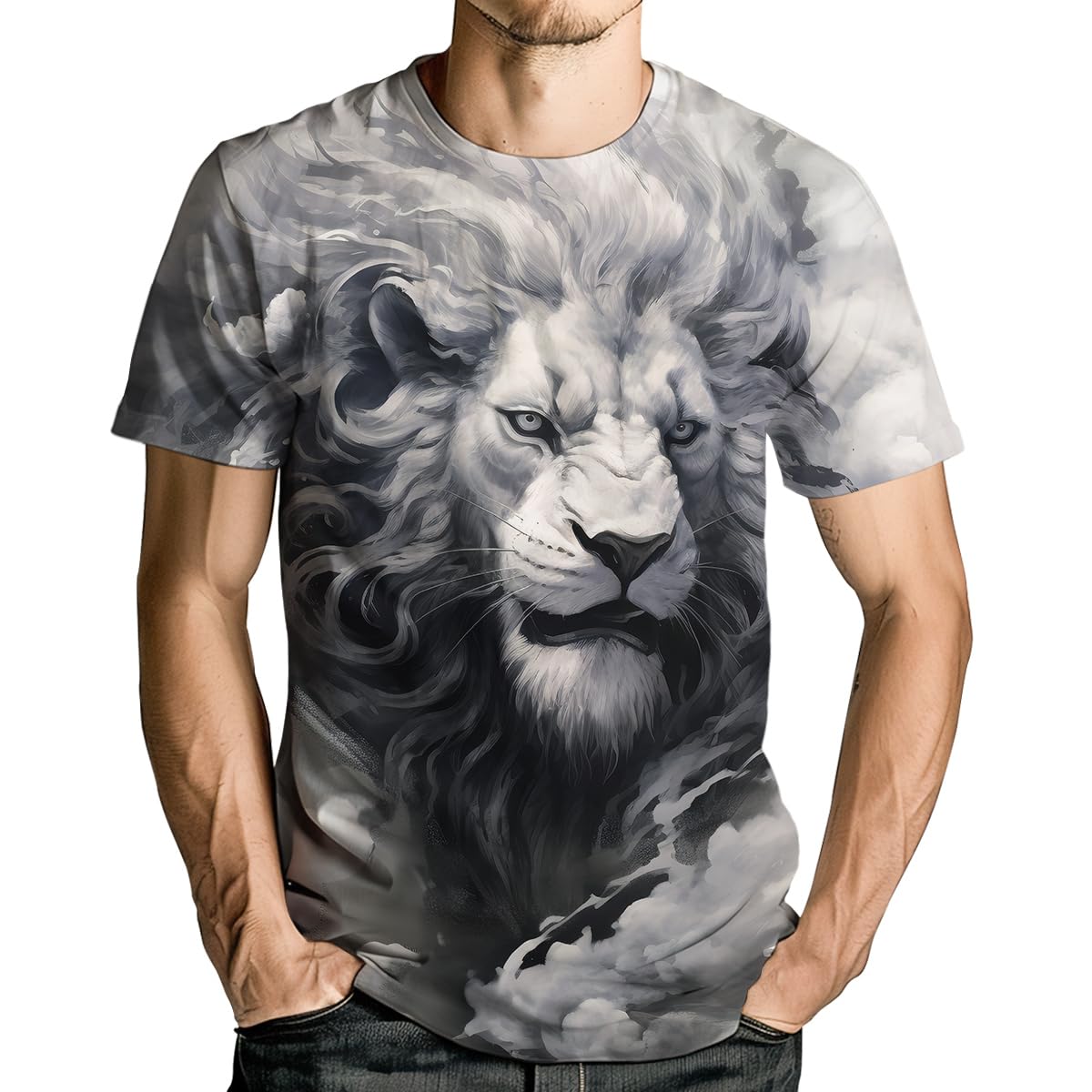 RASBCTK Lion Tshirt for Men 3D Printed Shirt Novelty Animal Lion Graphic T-Shirts Mens Tee Tops