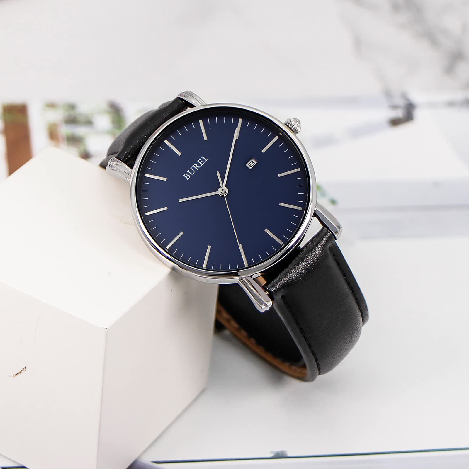 BUREI Orologi al quarzo da uomo, orologio minimalista da uomo, analogico, impermeabile, con data