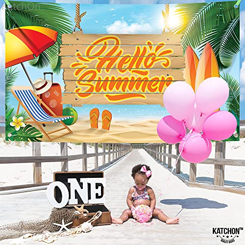 Image of KatchOn, Hello Summer Backdrop Banner 72x44 Inch - Tropical Beach Party Decorations, Pool Party Decorations, Hawaiian Luau Party Decorations, Summer Party Decorations, Summer Theme Party Decor