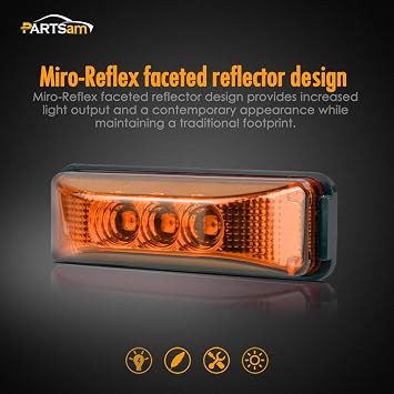 Partsam 2PCS 3 LED Truck Trailer Front Rear LED Side Marker Lights [DOT Approved] indicator Lamp Sealed & Waterproof Surface Mounted Installation Amber 3.9