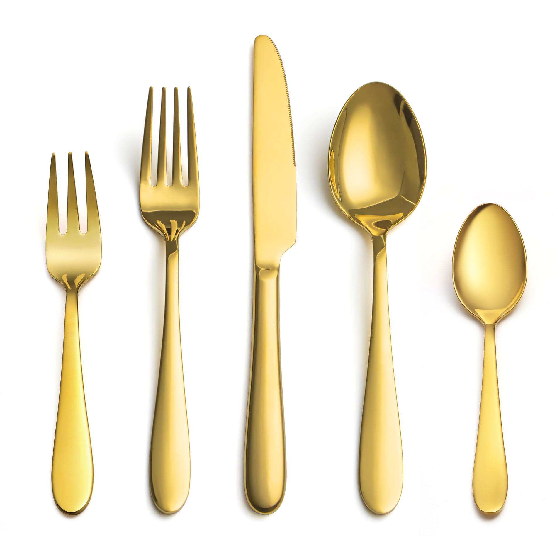 cuberterias dorados completas 6 personas, juego de cubiertos | 30 piezas, acabado espejo, dorada, premium cubiertos acero inoxidable, cuchillo cuchara tenedor, familia/fiesta/hotel