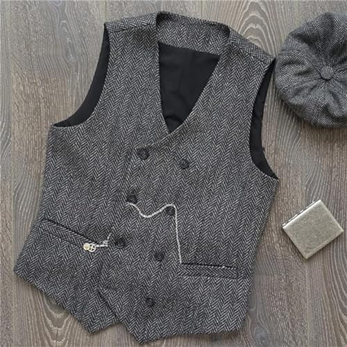 Mens Classic Henringbone Pattern Suit Vest Double-breasted Slim Fit Waistcoat for Wedding Groomsmen3
