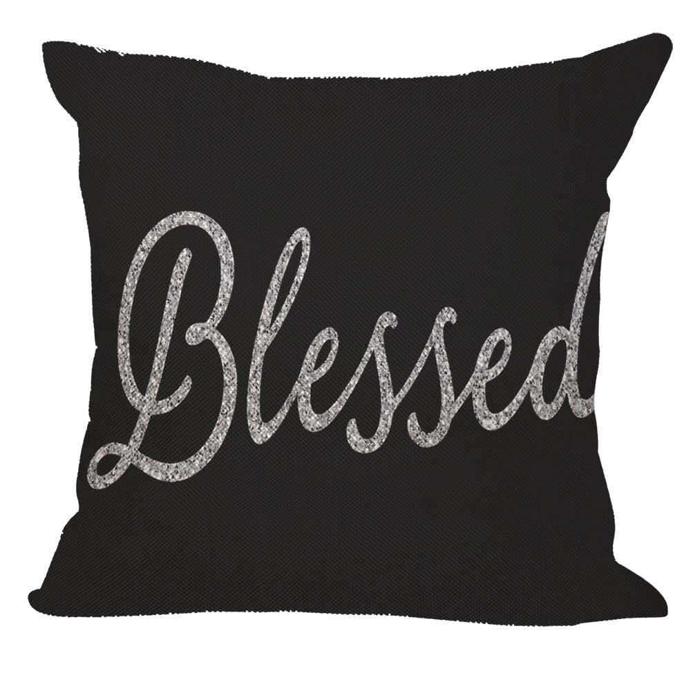 Orythyra Bling Blessed Decorative Cushion Covers 45 x 45 cm Pillow Case Cushion Cover for Outdoor Patio Garden Blench Living Room Sofa Farmhouse Decor Rustic Linen 18x18 inches — image 1