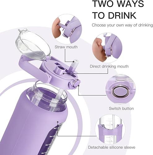 Miniatura 8 de chunmo Pernos de agua de vidrio de 42 oz52 oz64 oz con pajilla, botella de agua motivacional grande de medio galón con marcador de tiempo, botellas