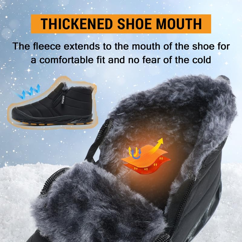 Hanani Mens Snow Boots Waterproof Winter Boots for Men Fur Lined Warm Ankle Boots Zipper Closure Slip on Outdoor Boot Comfortable Walking Shoes2