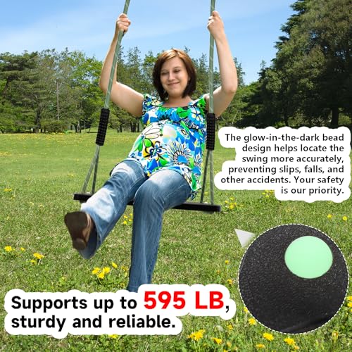 Image of Heavy Duty Swing Seat Swing Set Accessories with Tree Rope Non-Slip for Kids, Swing Set Replacement Indoor Outdoor Backyard Playground Accessories, Black