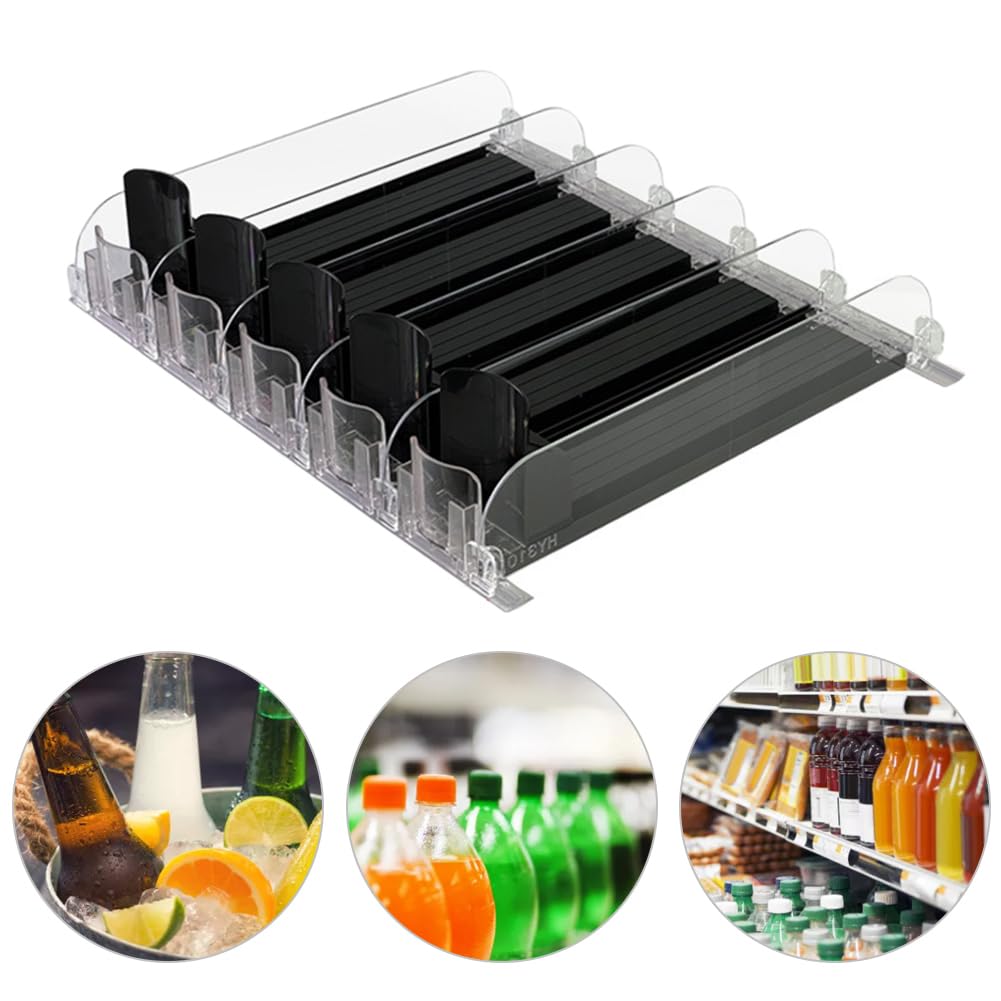 Getränke-Organizer, Spender, Federdruck, Dosengetränke-Schieberegal, verstellbare Breite, Getränkeschieber-Regal, E-förmiges Gleitelement for Kühlschrank (schwarz, 380 mm, 5 Sets)