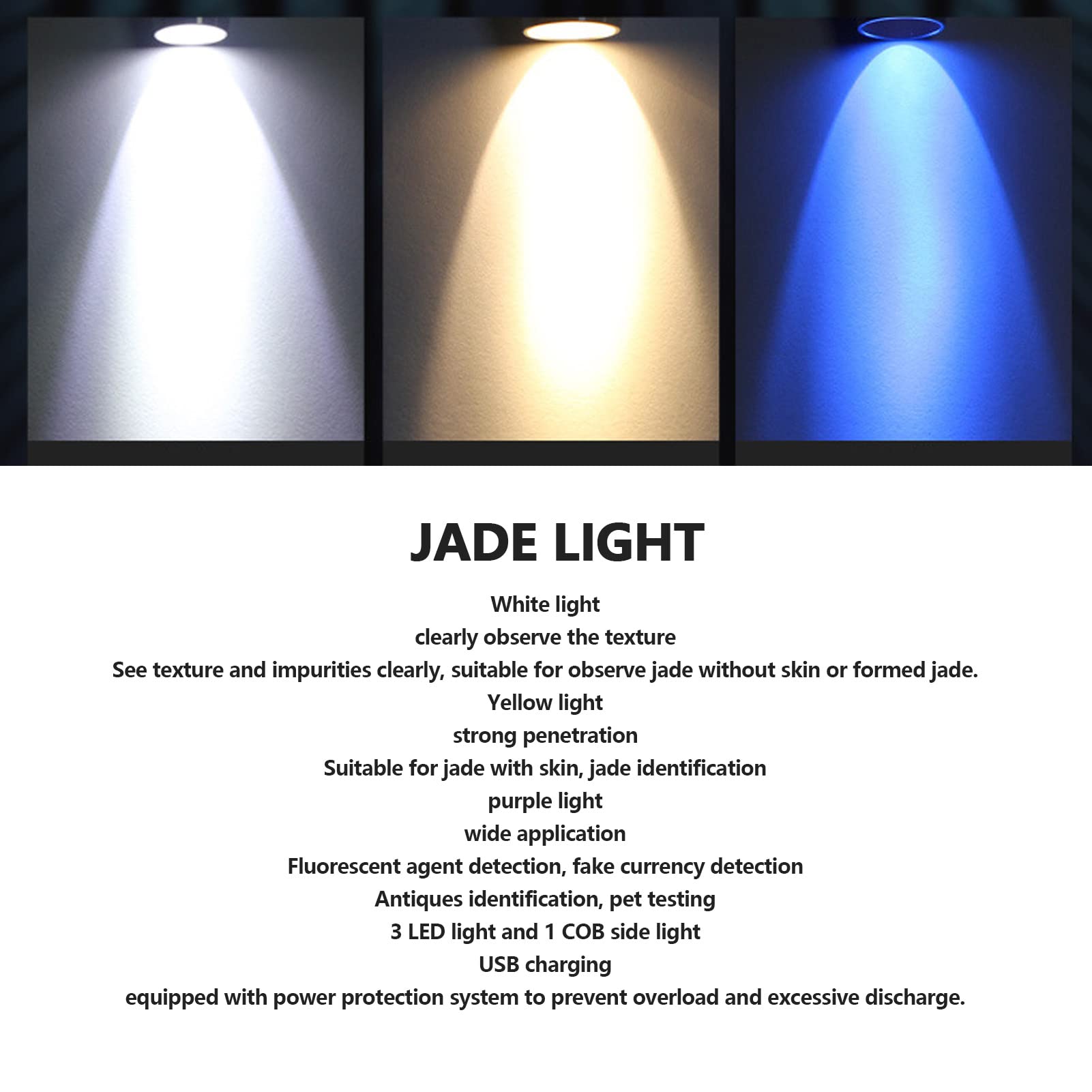 Garosa Torcia LED Per Valutazione Gioielli 3 Colori – Luce Bianca, Gialla E UV Per Identificazione Gemme, Ricaricabile 2600mAh, Con Scala Di Misura