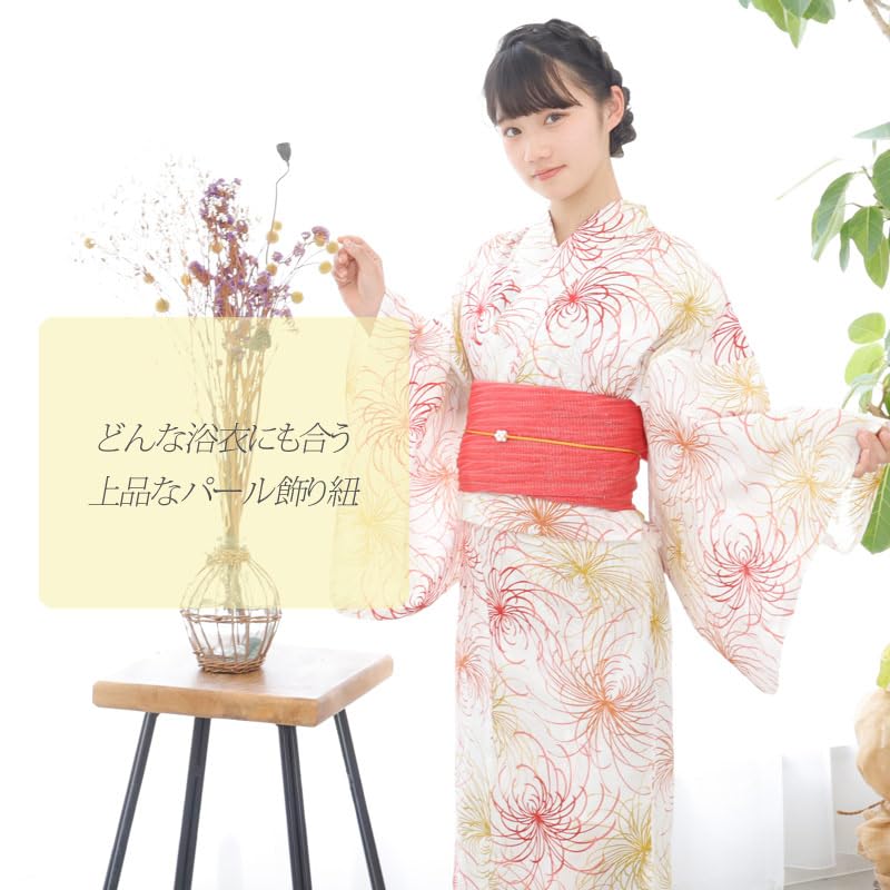 浴衣　帯　飾り紐　パール　淡いオレンジ　フラワー Amazon.co.jp: 飾り紐 ポイントパール 浴衣 帯紐 シンプル 帯飾り 着物
