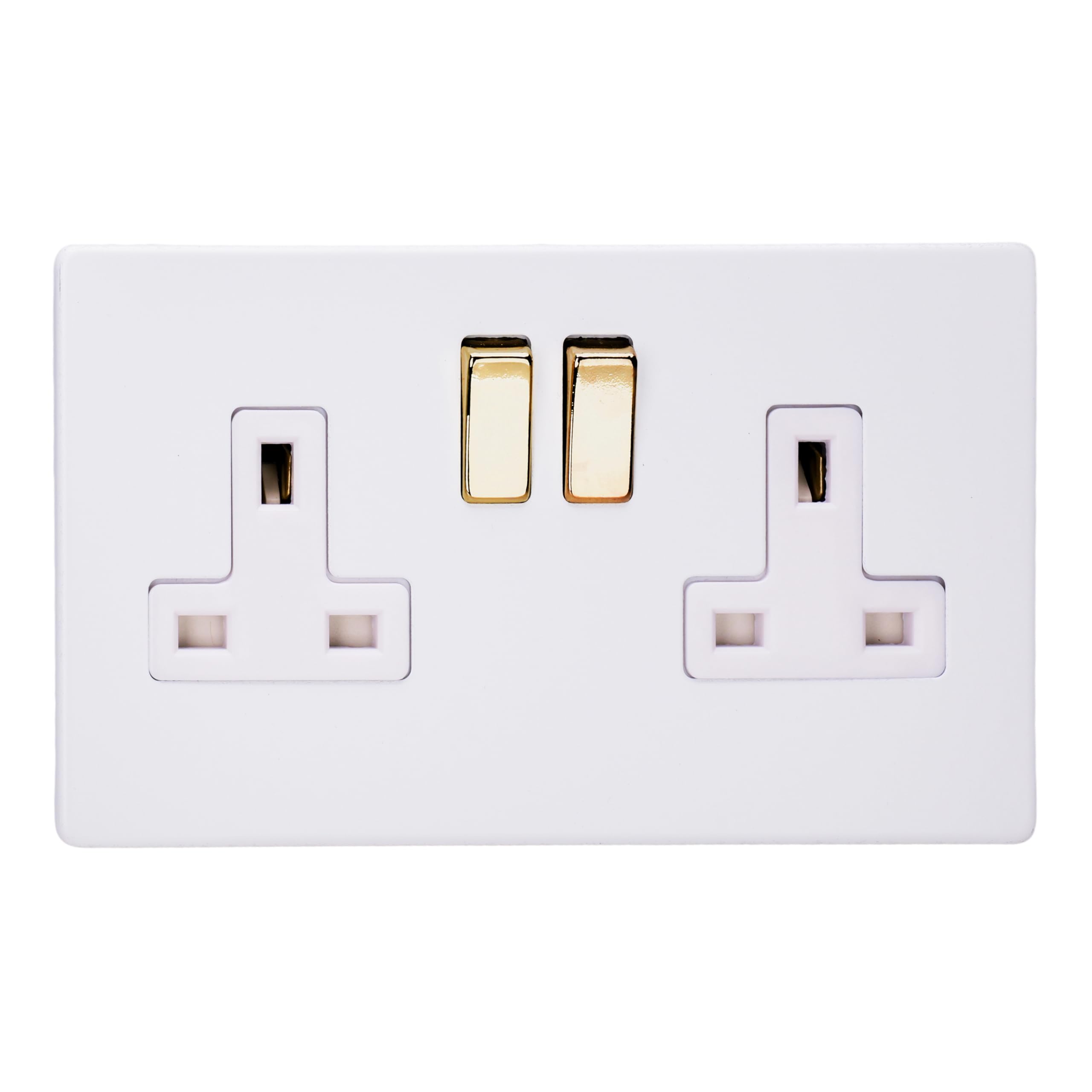 Varilight Double Switched Plug Socket - Screwless Primed With Brass/White Insert, XDY5VWS.PD