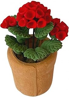Melody Jane Dolls Houses Dollhouse Red Geraniums in a Terracotta Pot Miniature Garden Accessory 1:12