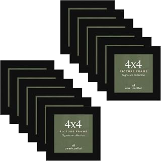 Americanflat 4x4 Picture Frame with Polished Plexiglass - Set of 12 - Signature Collection - Picture Frames with Engineered Wood - Square Frame for Tabletop and Wall Display - Black