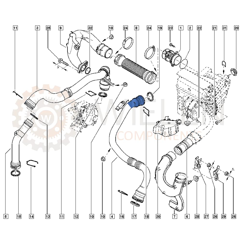 WIELEN - Kit de reparación compatible con manguito intercool, tubo Renault Megane Scénic 1.5 8200981498