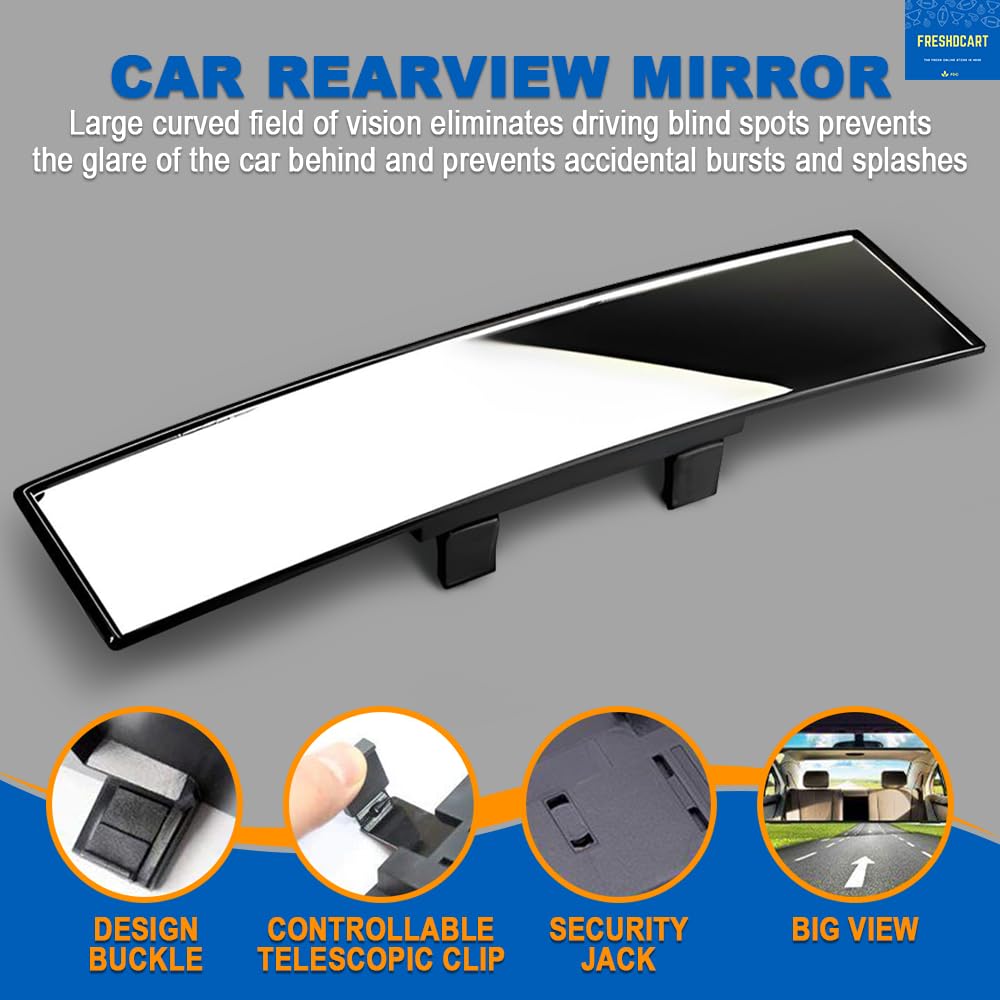 FreshDcart Rear View Wide Angle Mirror- High-Resolution Enhance Visibility, Interior Large View Angel Drive with Confidence, Blind Spot Mirror, Fits for Cars, SUV & Trucks (Pack of 1) (White) - Image 3 thumbnail