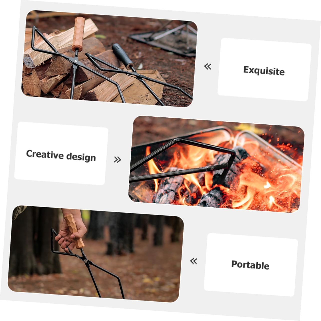 Heavy-duty Metal Charcoal Clamp with Beech Wood Handle Fireplace Tongs for Outdoor Fire Pit Tools Versatile and Wood Grabber for Camping Bbq Picnic and Firewood Handling