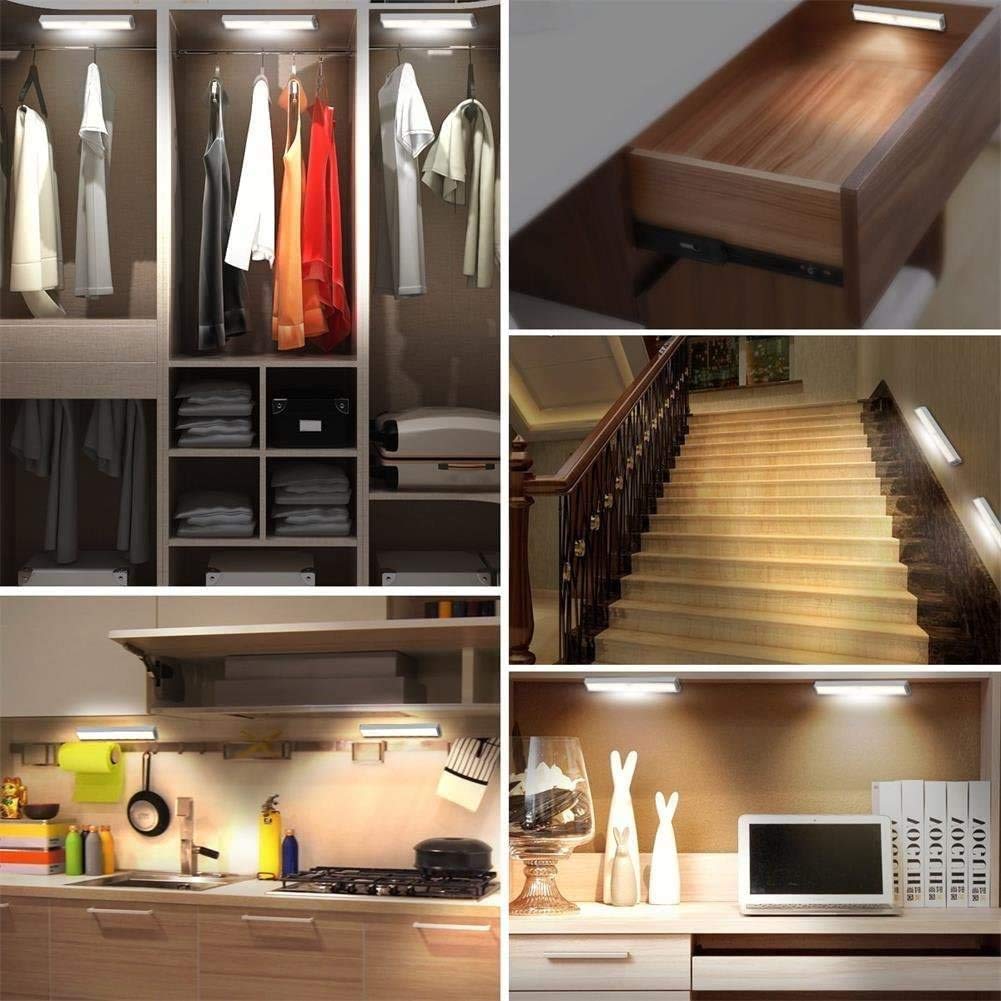 Lixada 2PCS Luces del Gabinete con Sensor de Movimiento USB Recargable 20 LED Gabinete Iluminación Magnética Extraíble Adhesiva para Escalera Armario Cajón Luz Blanca Cálida