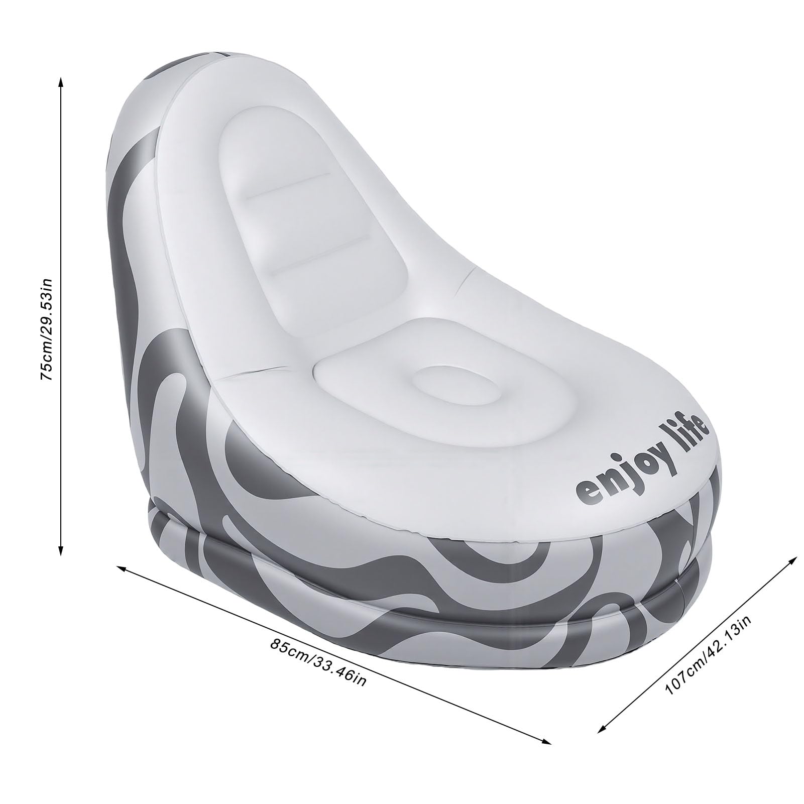 Generic Nadmuchiwana Sofa Zewnętrzna Wygodny Fotel Wypoczynkowy na Festiwale Muzyczne na Kempingu Biuro w Domu PVC Moonlight Grey 1x