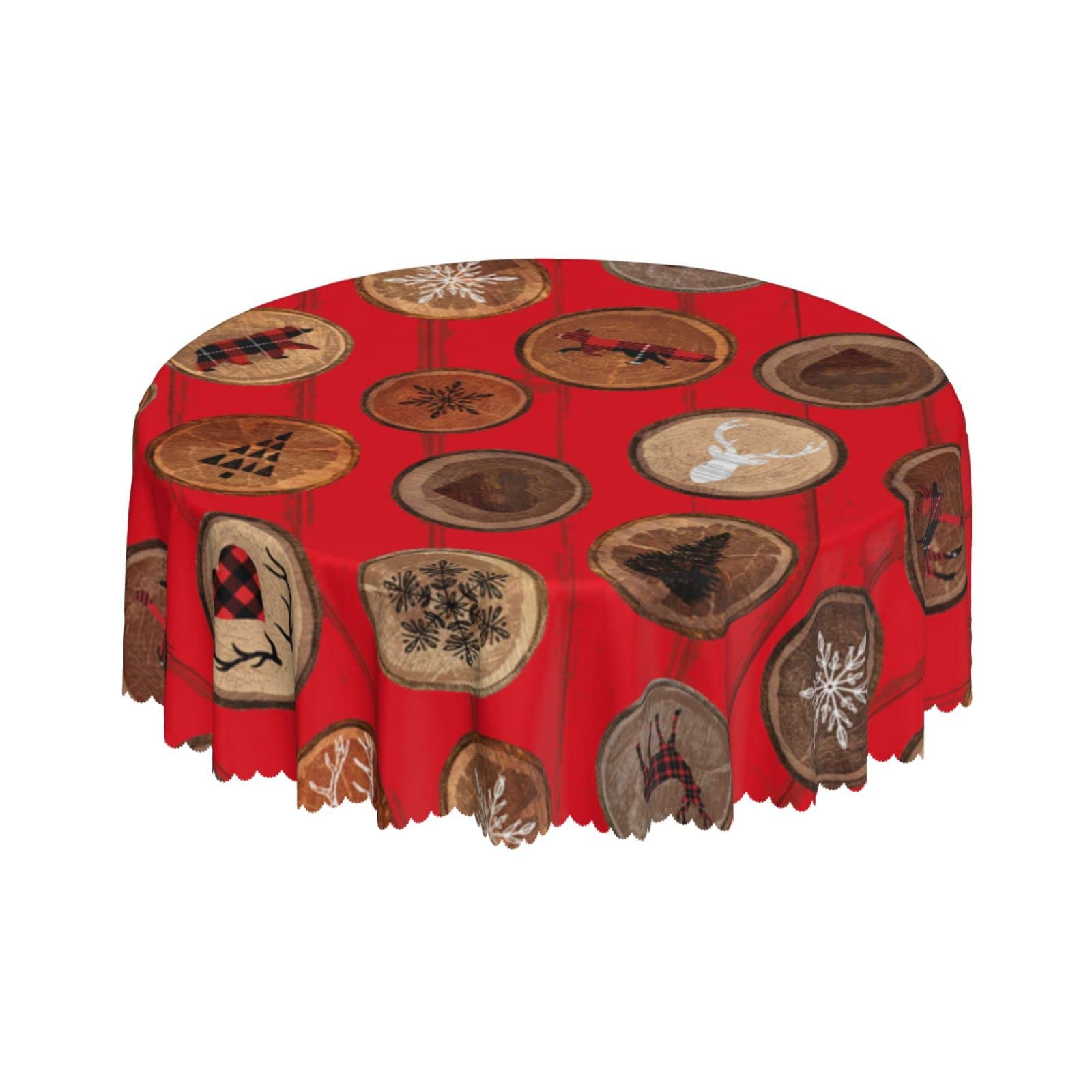 Lsjuee Winter Style Animal Landscape Red Round Tablecloth 60 Inch Printed Washable Tablecloth for Dining Party Holiday Fall Home Decorative