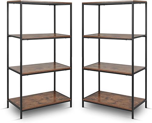 ECOMEX Estantería de 4 niveles estantería alta de 2 piezas con marco de metal para Stroge estantería industrial y estanterías para dormitorio sala