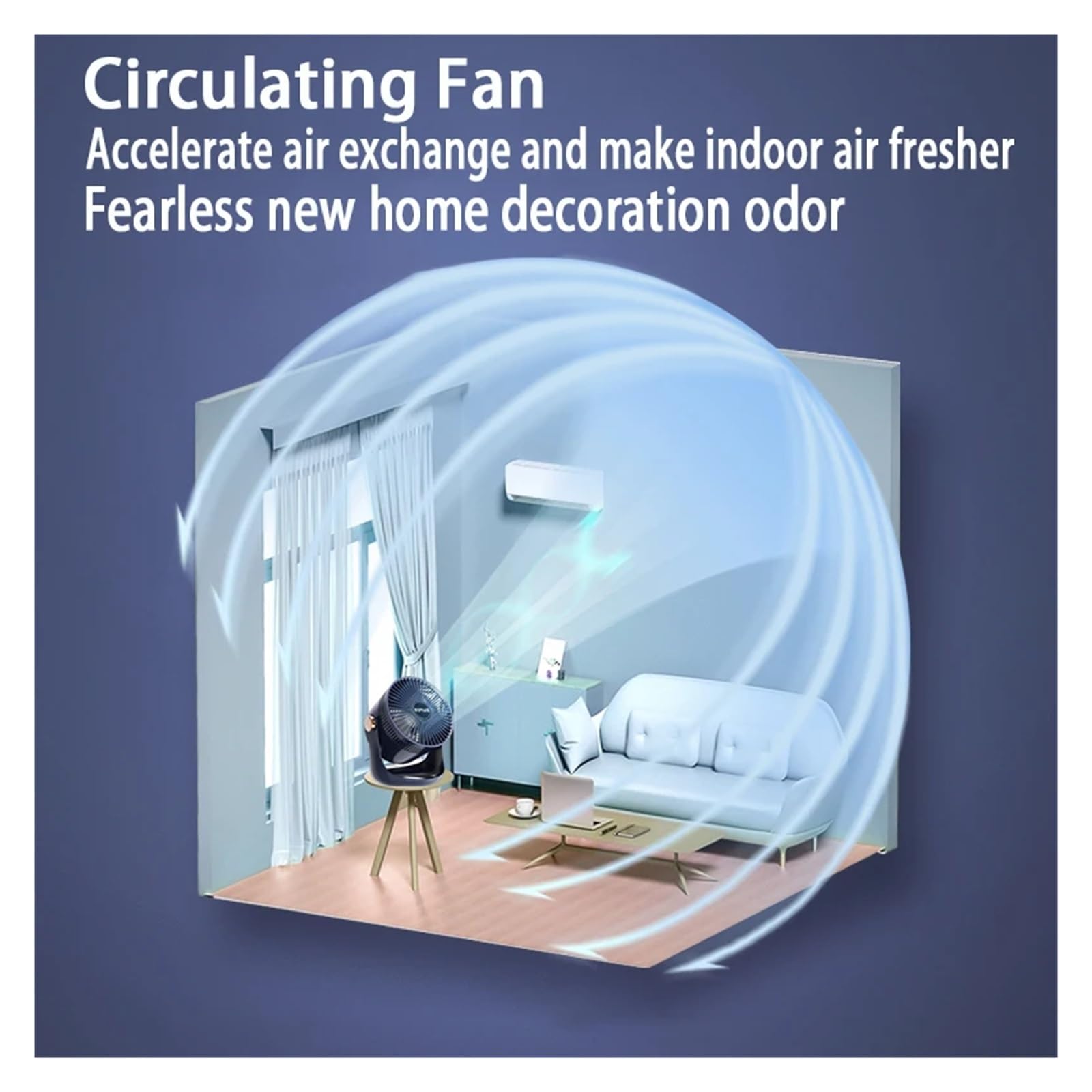 Ventilador de mesa recargable, Ventilador de circulación aire, carga USB, mesa doméstica, agitación, escritorio, oficina, Turbo convección(Blue)