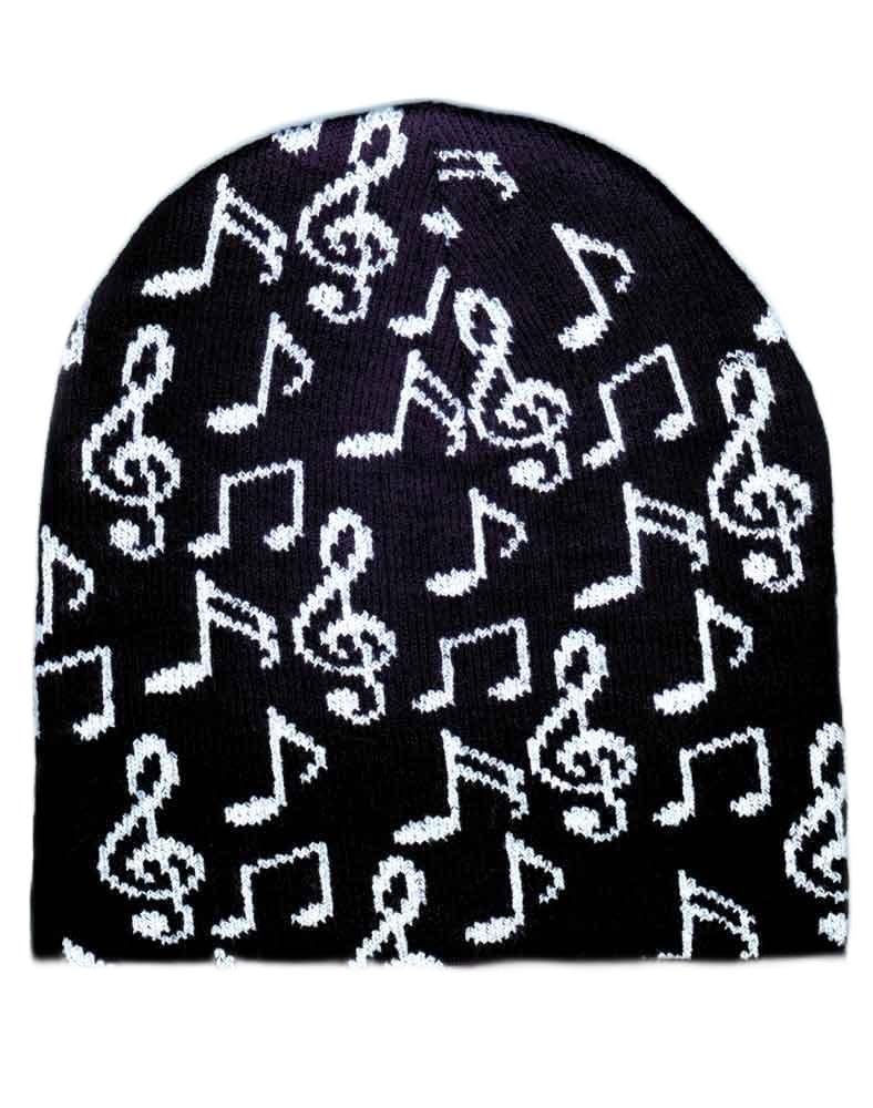 Music Beanie Knit Cap (Black with white notes)
