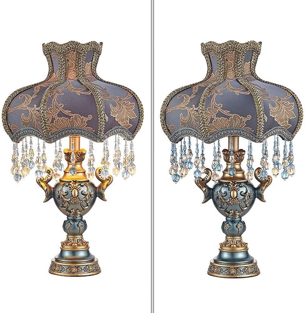 Lampada da tavolo moderna di metà secolo – Lampada da comodino in resina dipinta antica con paralume in tessuto di pizzo per soggiorno, camera da letto, studio o comodino