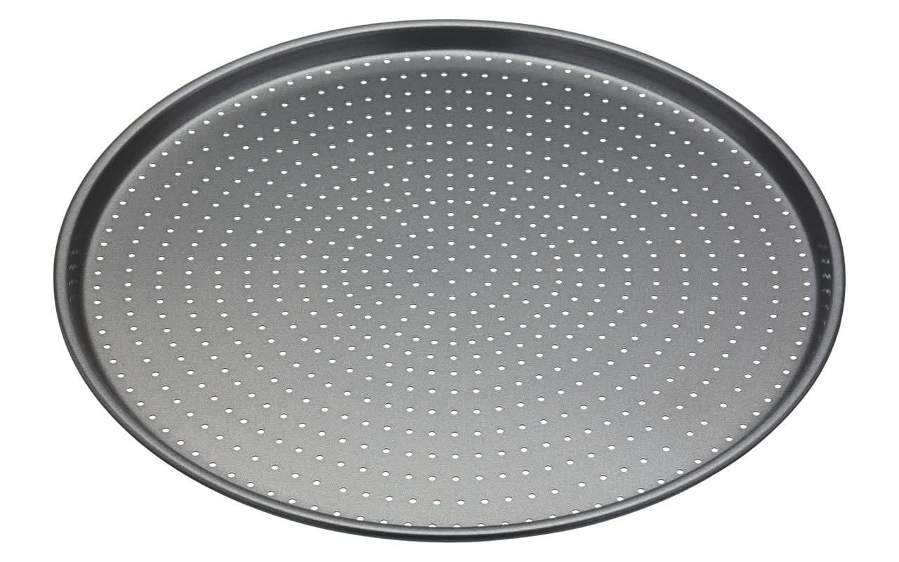 MasterClass 32 cm blacha do pieczenia pizzy Crusty Bake z powłoką nieprzywierającą, solidna okrągła blacha do pieczenia pizzy z perforowaną powierzchnią, przeznaczona do piekarnika, zmywarki