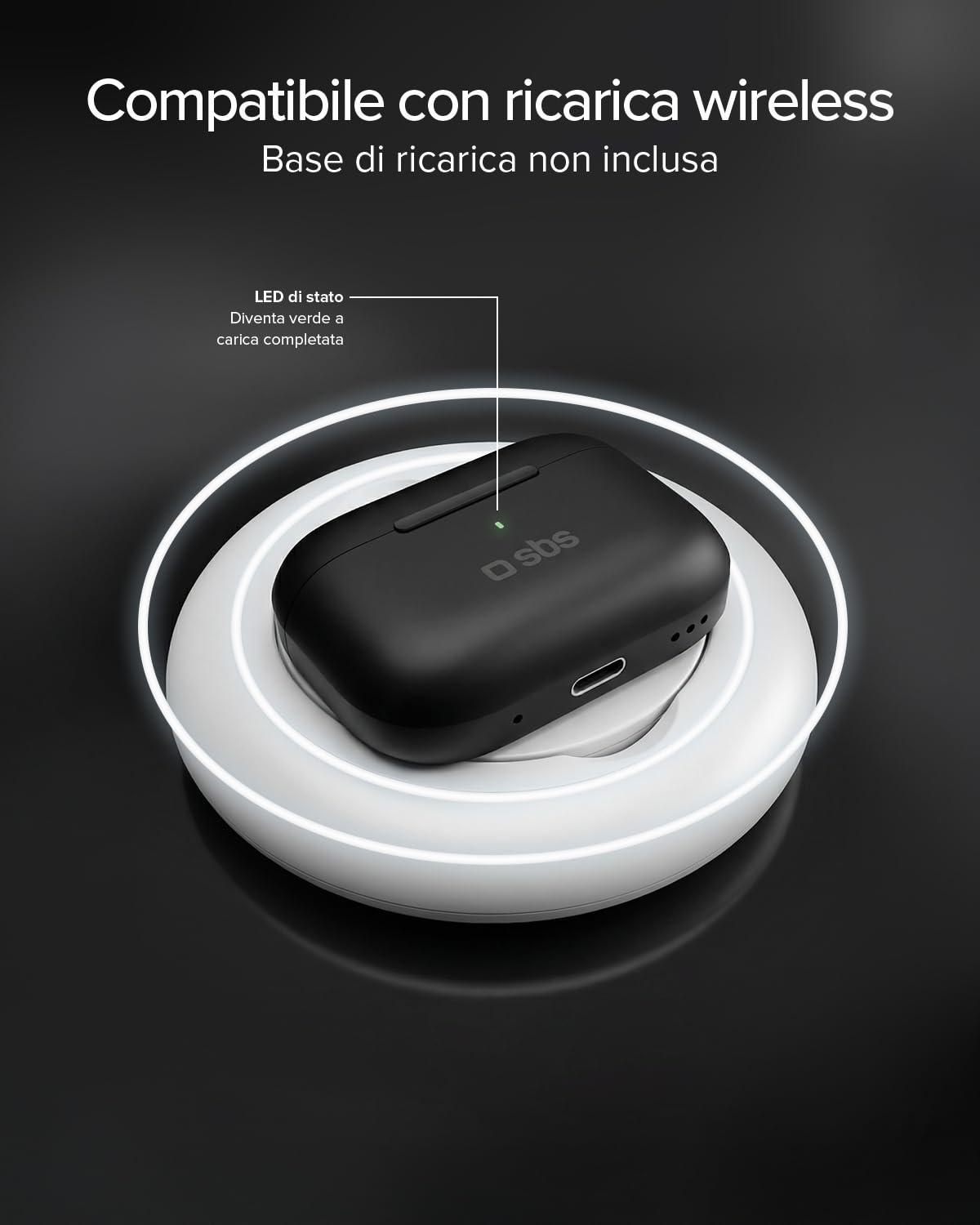 SBS Air Kab Max TWS Cuffie Auricolari In-Ear True Wireless Stereo | Custodia con Ricarica Wireless, Hall Switch, Dual Leader, Comandi Touch, per Smartphone, Tablet, Laptop, Autonomia 5h, Nero