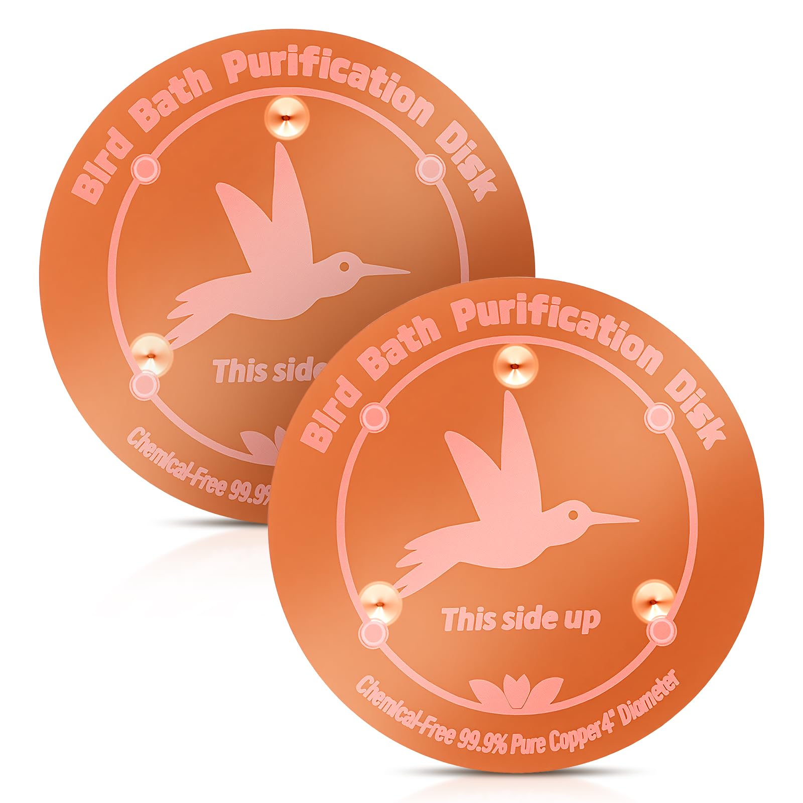 MENIBBLER Bird Bath Clean Copper Disk 99.99% Pure Copper Purification Disk with Self-Cleaning Keeps Water Fresh Fresh Year-Round, Fit for Outdoor Birdbaths and Bowls Bird Bath Fountains etc (Style 2)