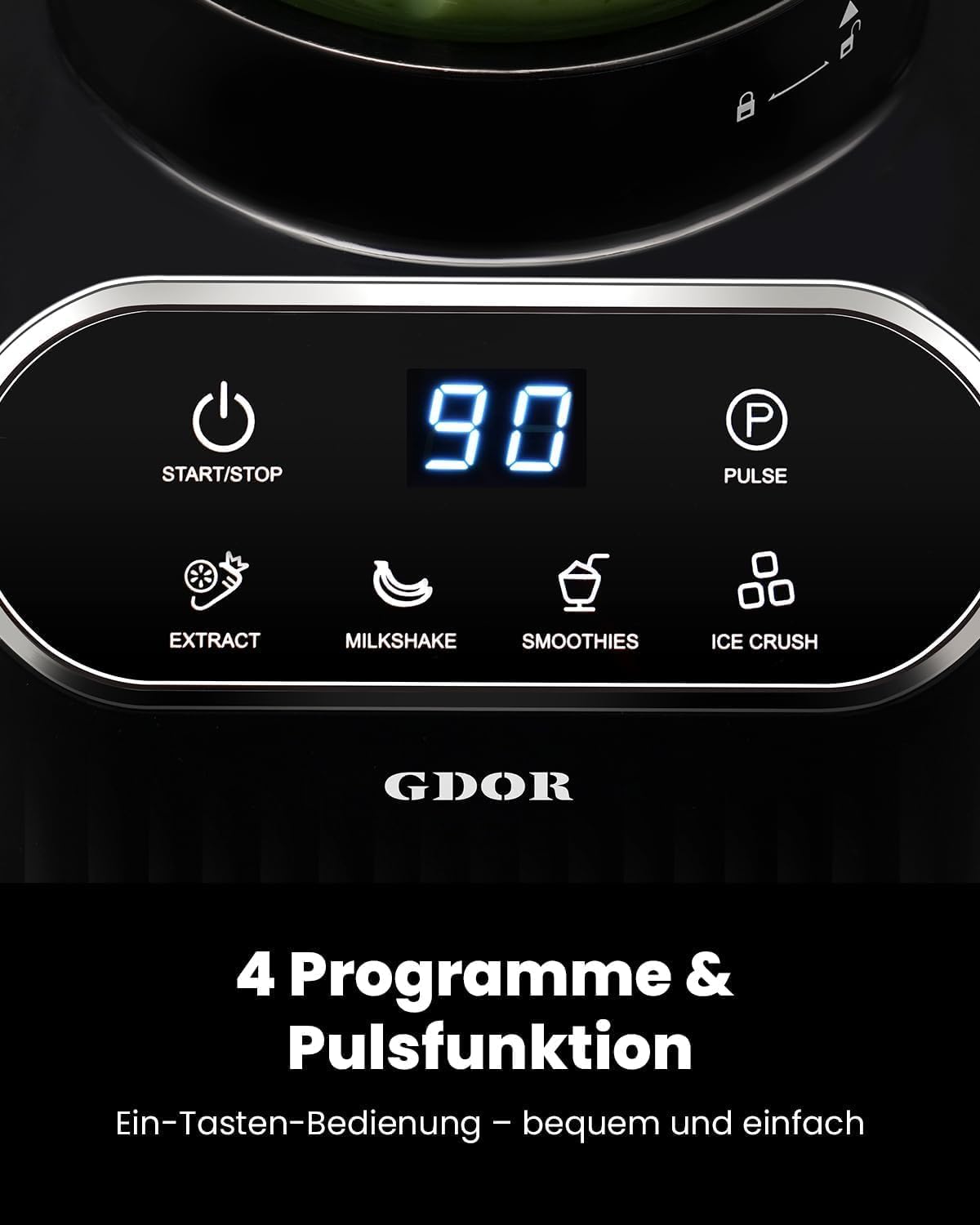 GDOR Professional Standmixer Glas 1200W Smoothie Maker 5 Programme Blender 1,5L Glasbehälter&700ml To-Go Becher Kombi Hochleistungsmixer für Smoothies Shake Eiscrushen Gefrorenes Obst Selbstreinigend