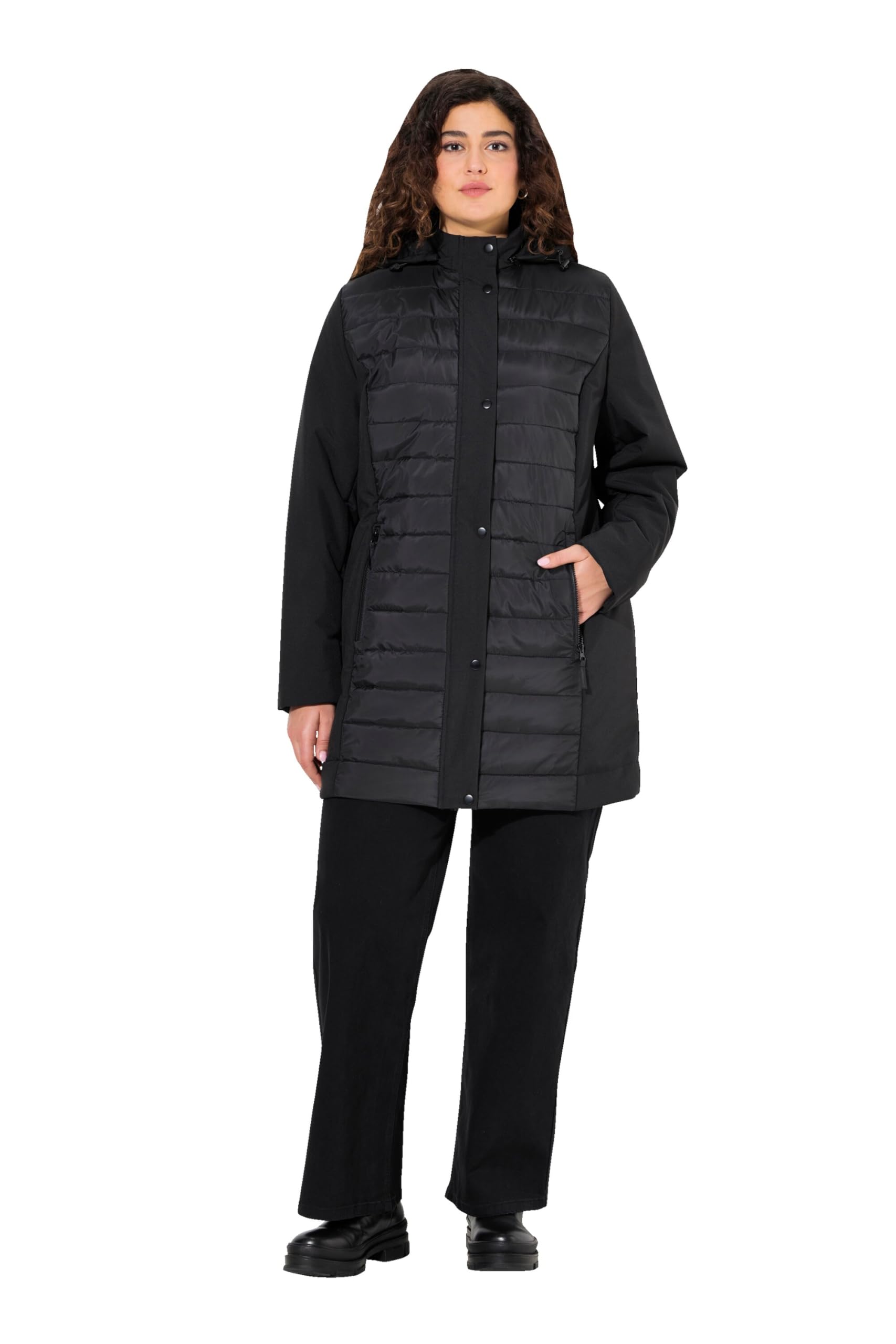 Ulla Popken Damen große Größen Übergrößen Plus Size HYPRAR Hybridjacke, Stepp/Softshell, Stehkragen, Kapuze 833334