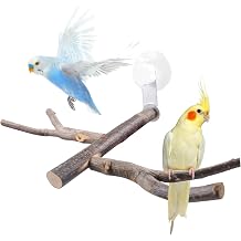 SnowTing Shower Perch Platform with Suction Cups for Bird, Small and Medium Bird Parrot Parakeet African Grey Window Wall Bath Stand Wood Window Perch Two-Y-Type