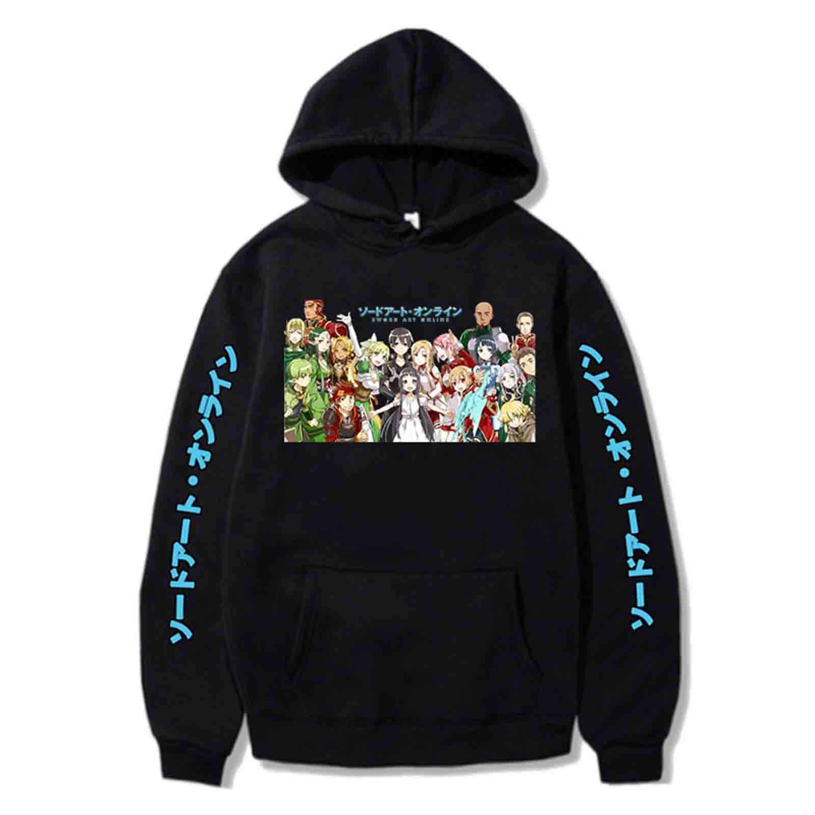 Famesale Women's Hc-Black Unisex Anime Sword Art Online Long Sleeve Hoodie Kirito Short Sleeve T-Shirt Asuna Pullover Sao Sweatshirts
