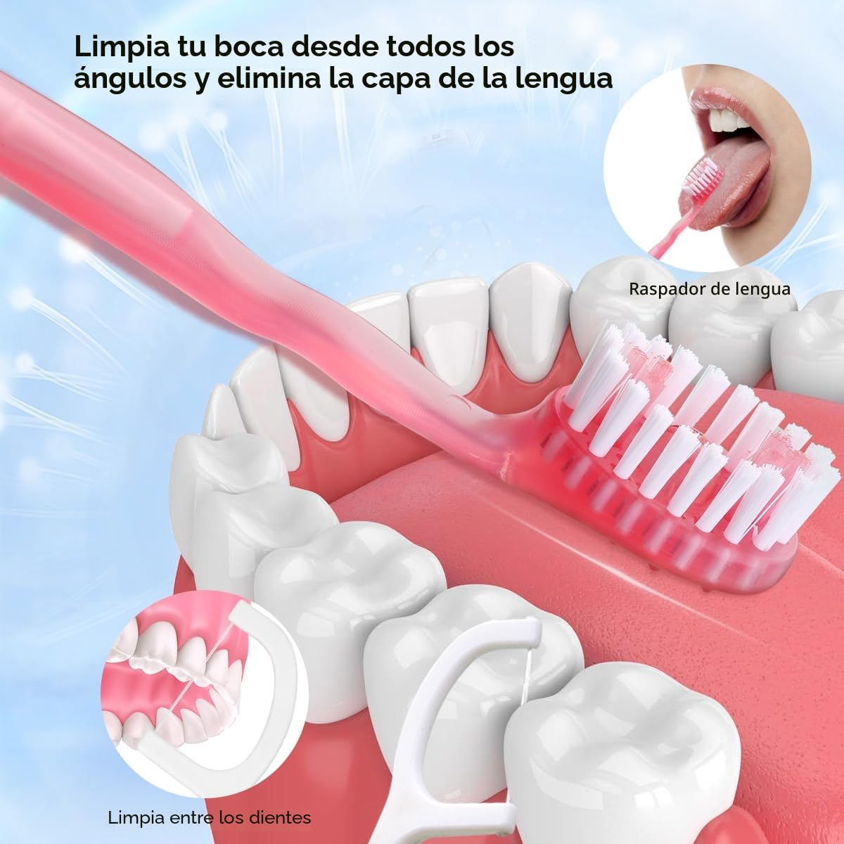 YUNCHI 72PCS Mini Cepillo Dientes Viaje Portátil, 5 en 1 Cepillos de Dientes Desechables con Pasta, Hilo Dental, Palillo de Dientes, Raspador de Lengua, Envueltos Individualmente Cepillo de Dientes