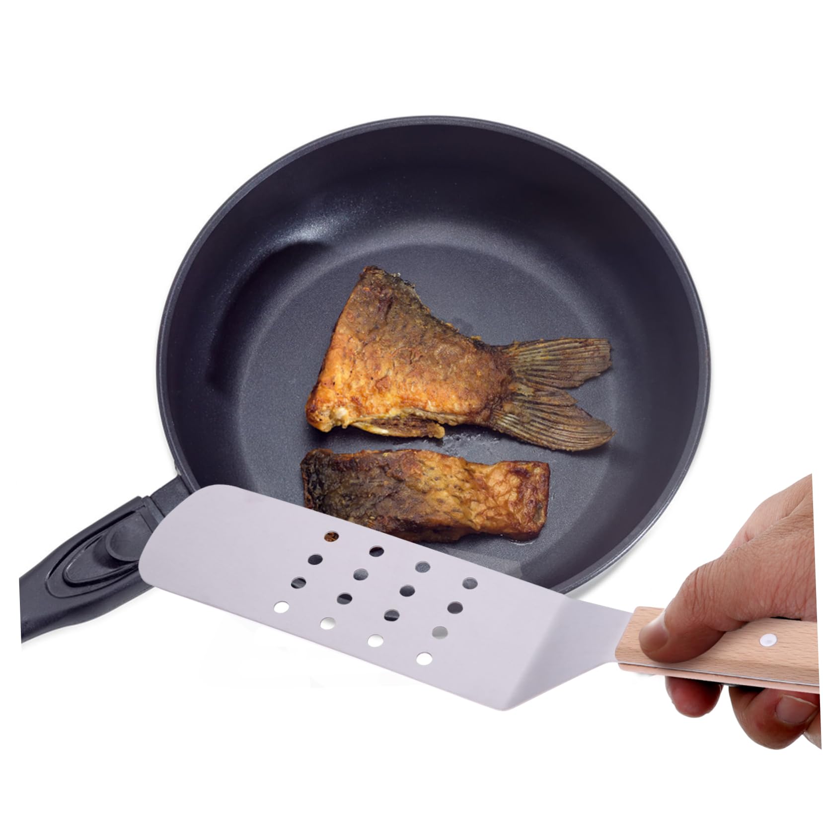 LABRIMP Espátulas Fácil de Lavar y Deslizar Mango de Madera Juego de 5 de Acero Inoxidable Accesorio Adecuado para Preparar Filetes y Pizzas para Cocina bajo Pizza