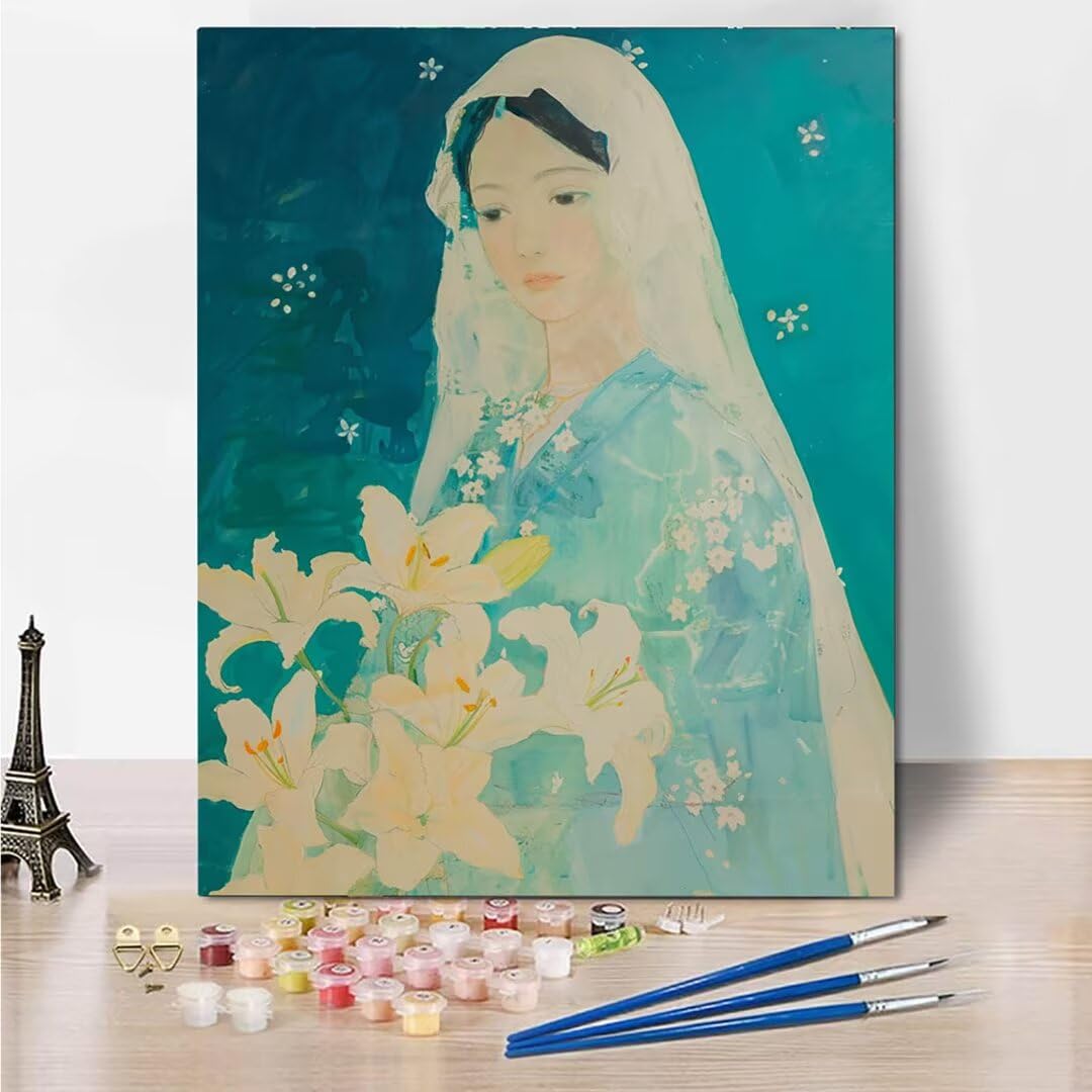 RNXAOPEN Numéro d’Art grand format – Flower Woman – Loisir créatif – Kit de Peinture par NuméRos – Activité détente et créative – Dès 49 ans 70x95cm – Version française 1014-9