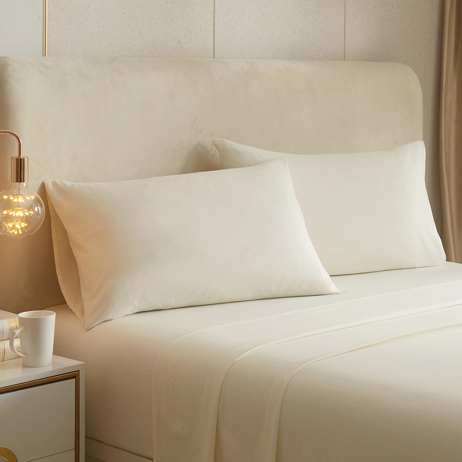 Cream Pillow Cases King Size Set of 2,Soft King Pillow Case,1800 Microfiber King Pillow Cases 2,Pillowcases King,20×30 inches King Size Pillowcase Soft and Breathable,Cream